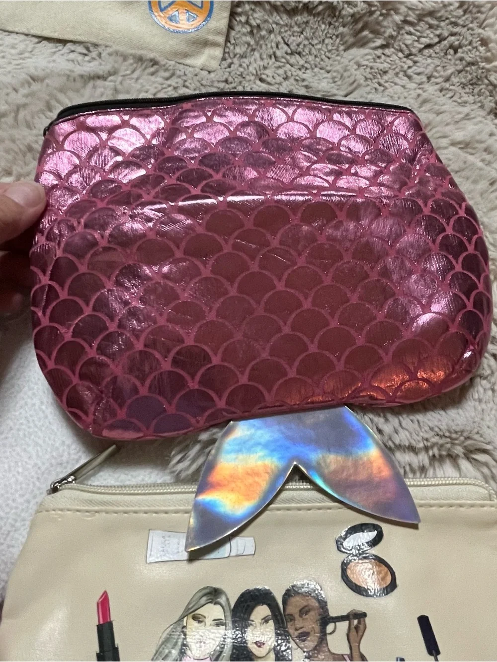 Makeup Bag Trio w/ Groovy Canvas Pouch, mermaid pouch 02-03R